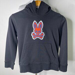 Psycho Bunny Kid's Black Bunny Logo Pullover Cotton Hoodie Size Medium (10/12)